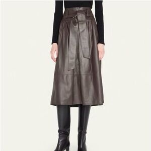 Vince Women’s 100% Real Leather Skirt Pleated Side Tie Midi NWT Size 8